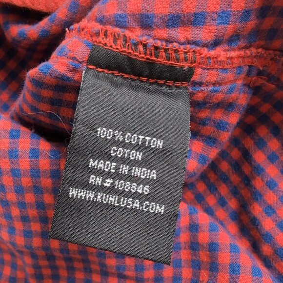 KUHL Women's Red/White/Navy Plaid Button Up Shirt w/ Spellout Logo, Medium - Picture 5 of 7